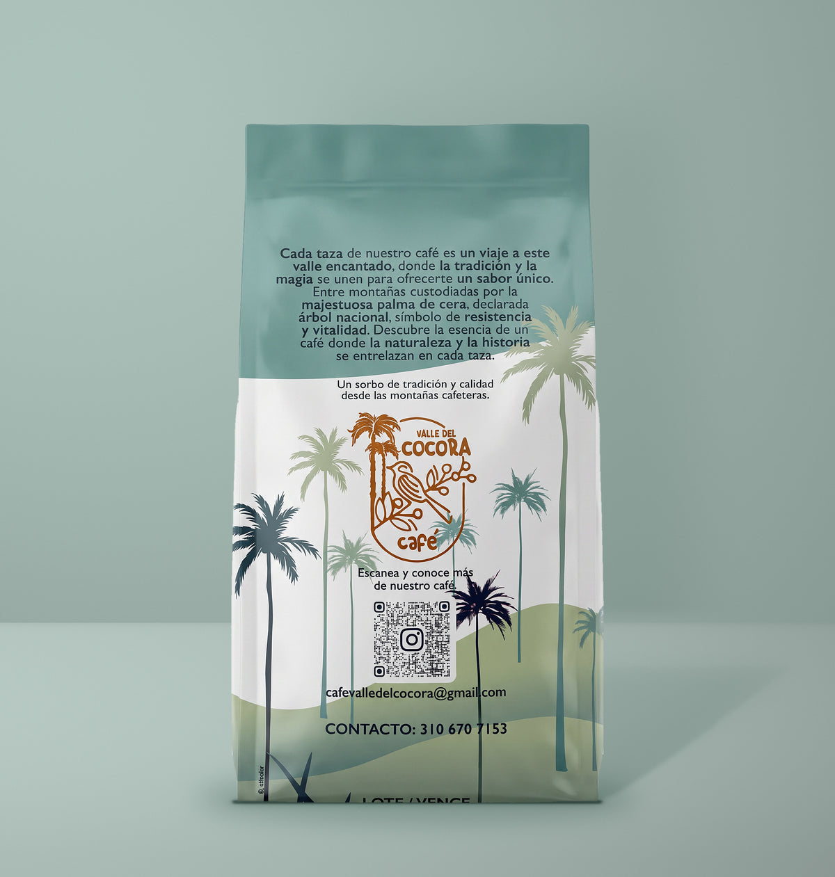 Café Palmas Edición Cocora, bolsa de 125 g, vista posterior