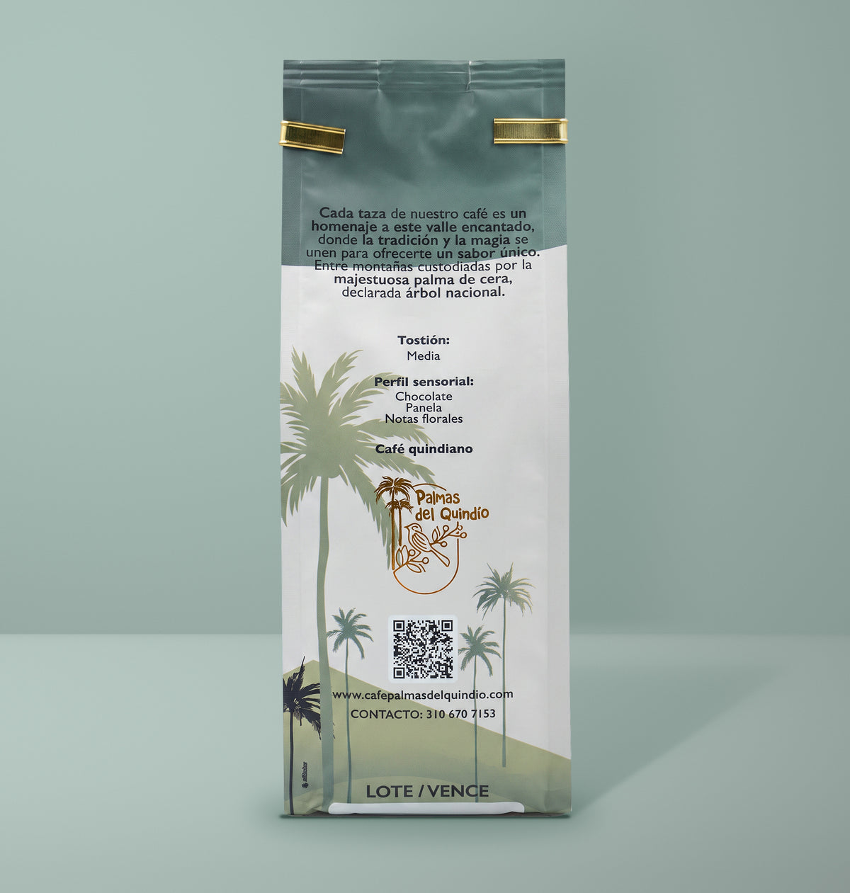 Café Palmas Edición Cocora, bolsa de 454 g, vista posterior